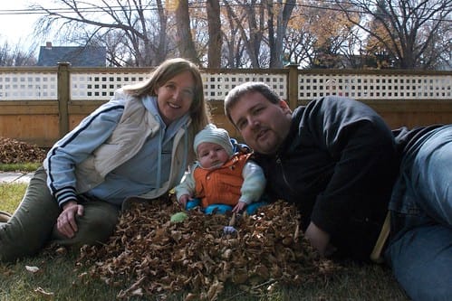 Sue, Damien and Chris in the Leaves